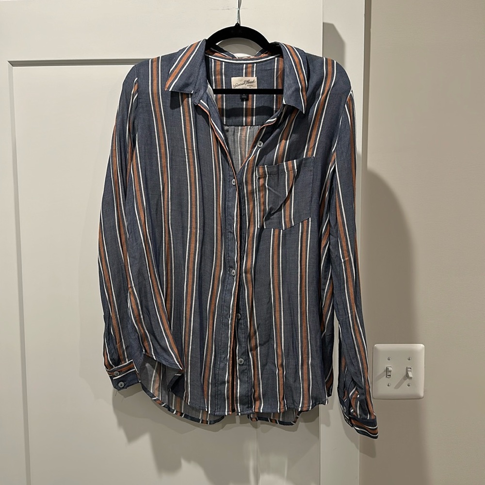 Universal Thread Striped Blue White and Salmon Button Up XL